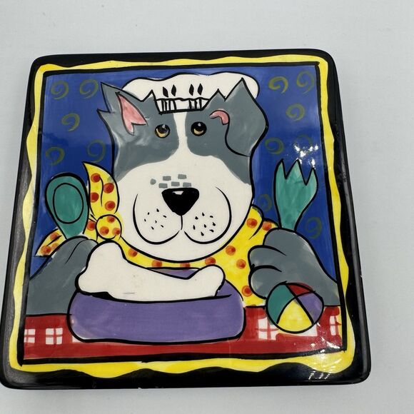 Dogzilla Candace Reiter Dog Chef with Bone Ceramic Tile Trivet 6" x 6" - Picture 1 of 5